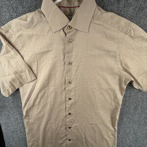 Eton Tan Brown Size 16 Slim Fit Short Sleeve Button Up Shirt Men Cotton Adult